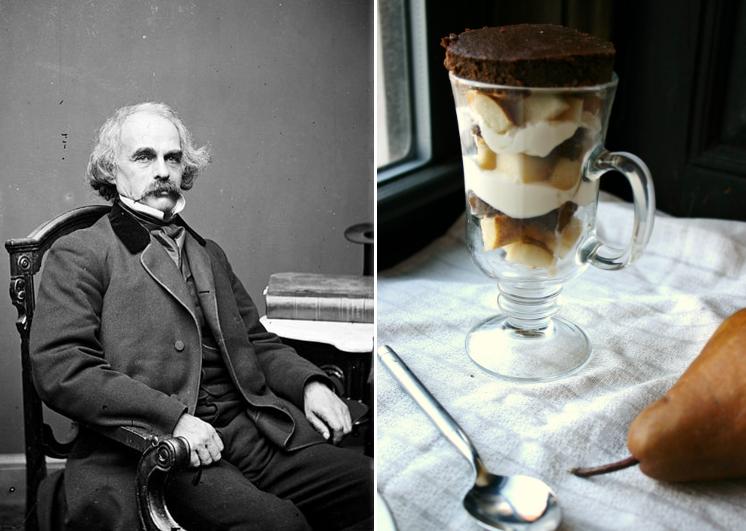 Nathaniel Hawthorne: Chocolate Pudding Cake with Roasted Pears